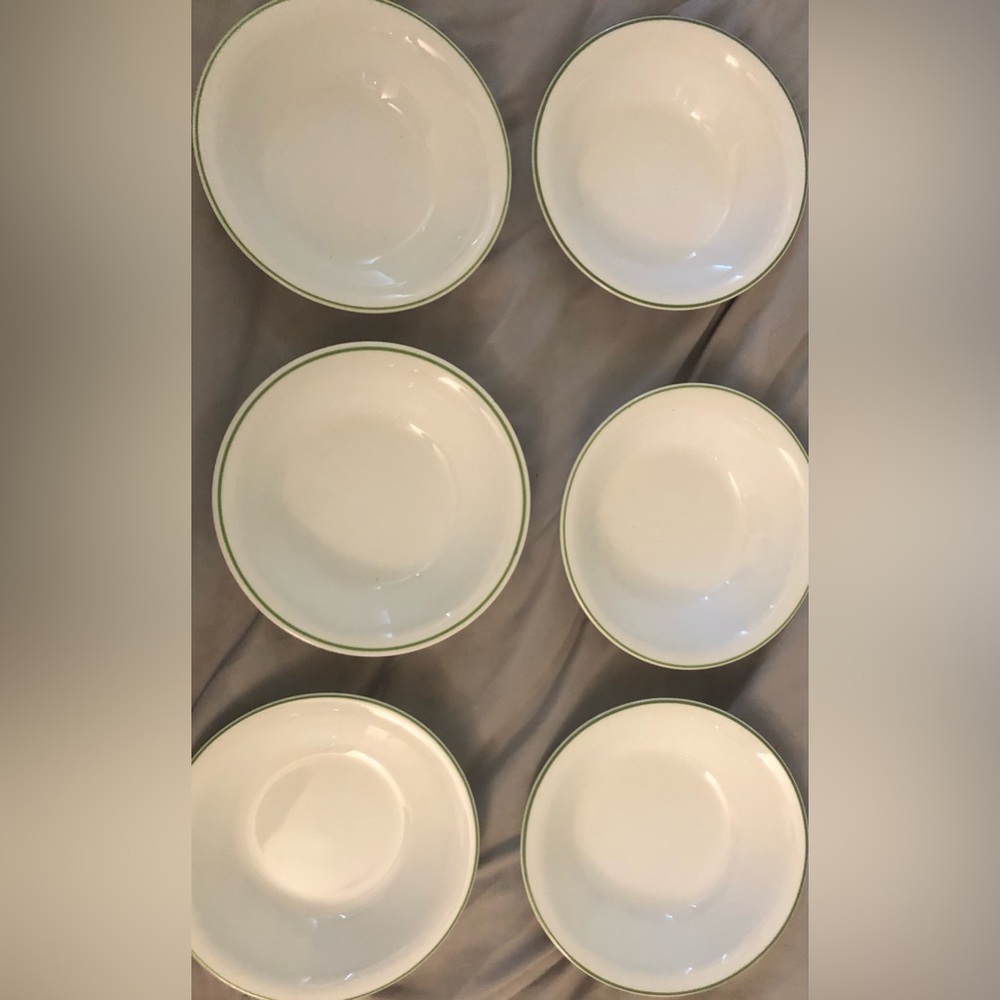 Corelle White with Green Rim Cereal Soup Bowls